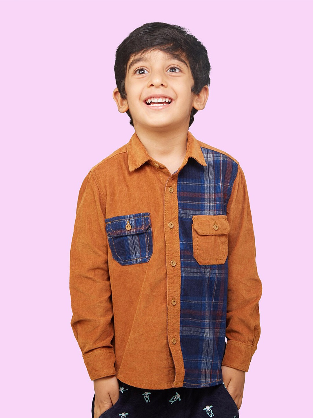 

Zalio Boys Checked Casual Shirt, Rust
