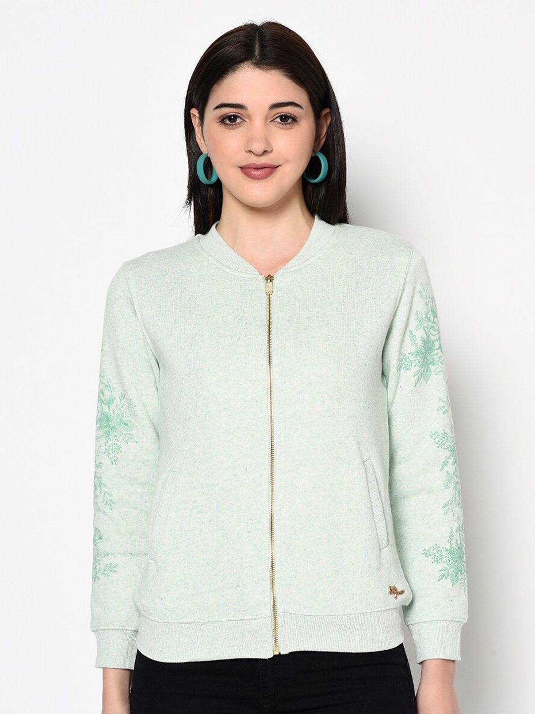 

Miss Grace Women Floral Printed Mock Collar Cotton Sweatshirt, Green