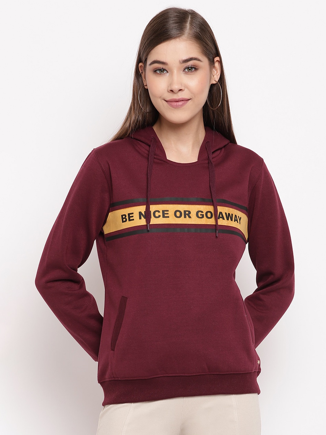 

Miss Grace Women Printed Hooded Cotton Sweatshirt, Maroon