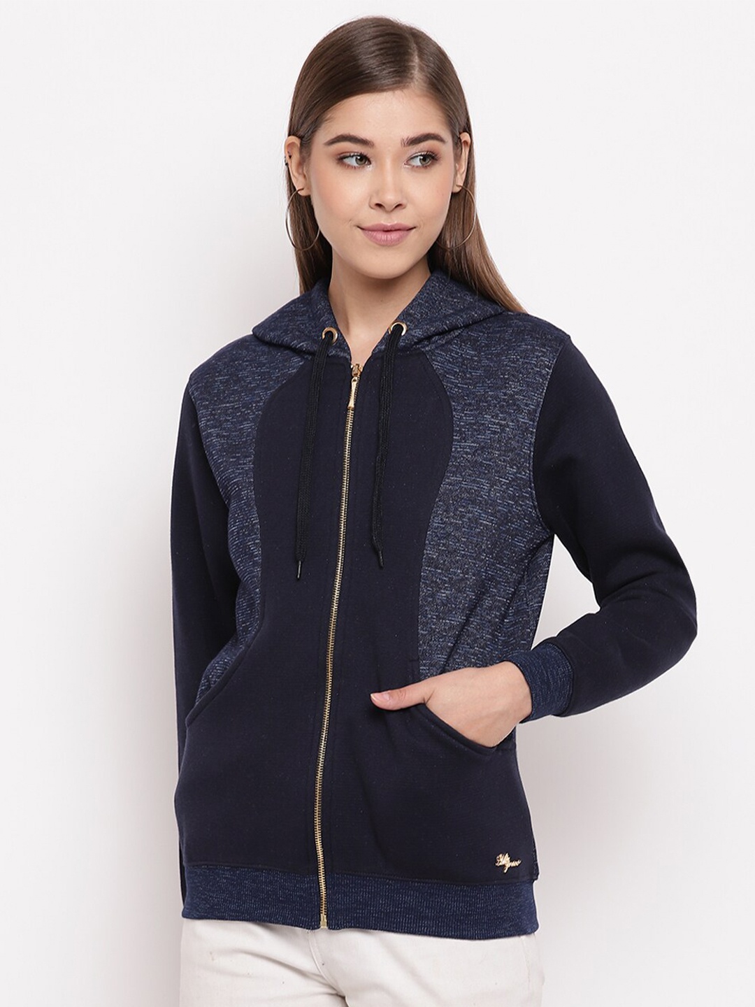 

Miss Grace Women Front-Open Hooded Cotton Sweatshirt, Navy blue