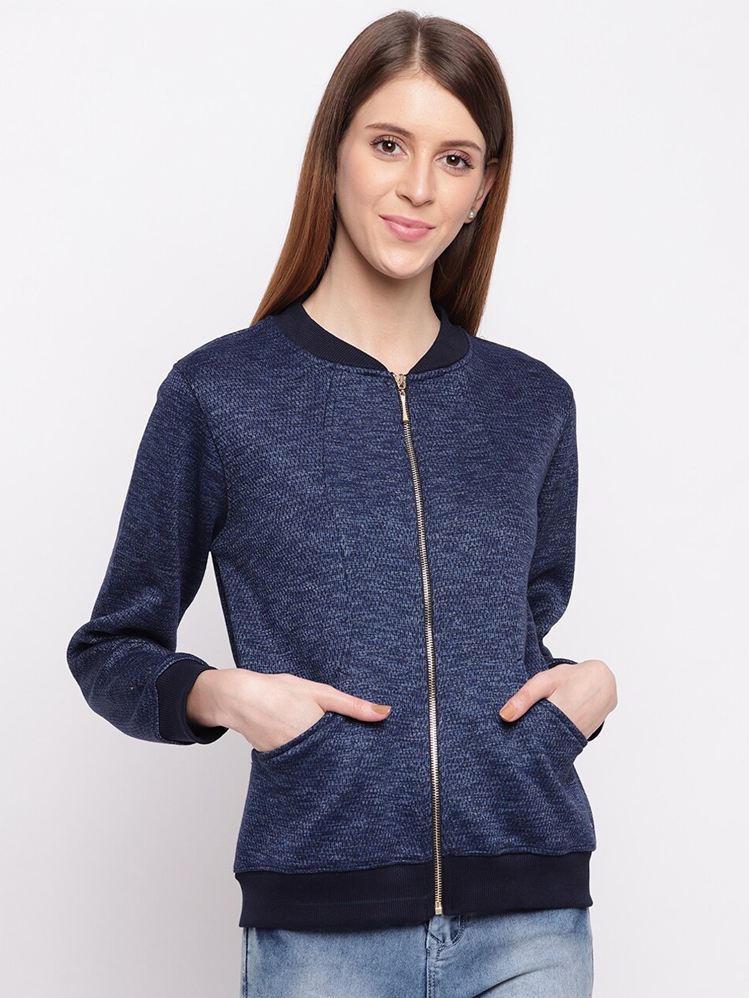 

Miss Grace Women Front-Open Cotton Sweatshirt, Navy blue