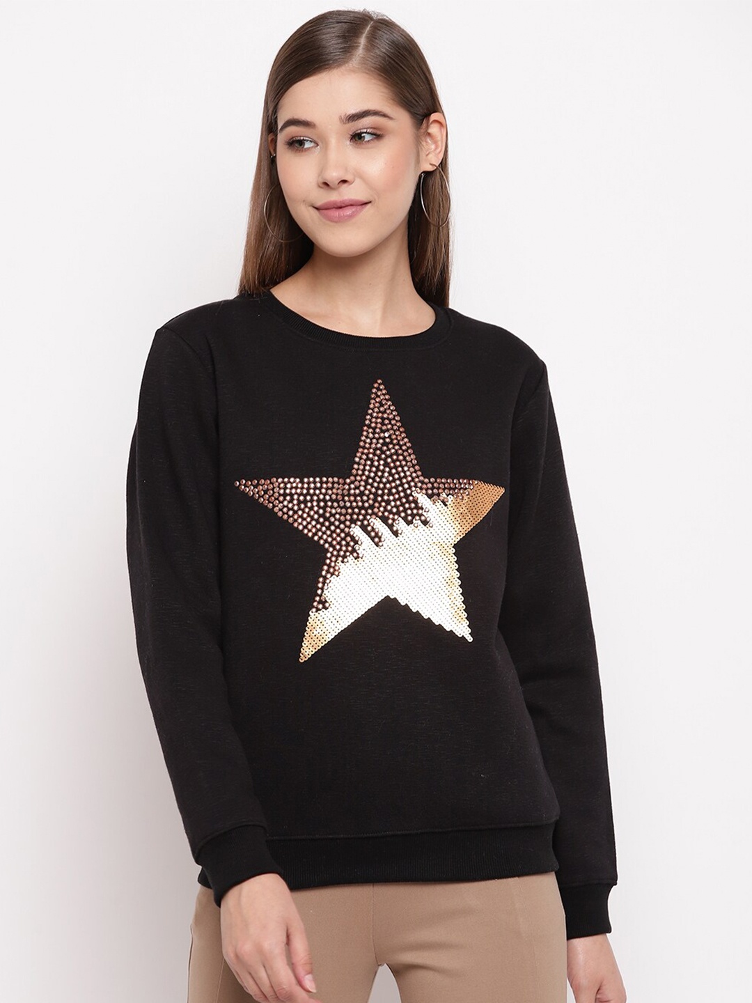 

Miss Grace Women Embellished Cotton Pullover Sweatshirt, Black