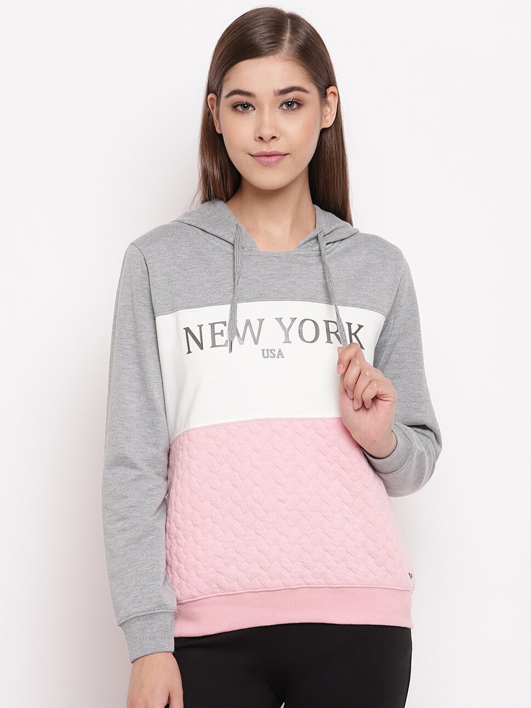 

Miss Grace Women Colourblocked Hooded Cotton Sweatshirt, Pink