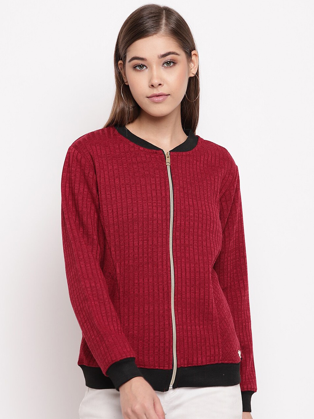 

Miss Grace Women Front-Open Cotton Sweatshirt, Maroon