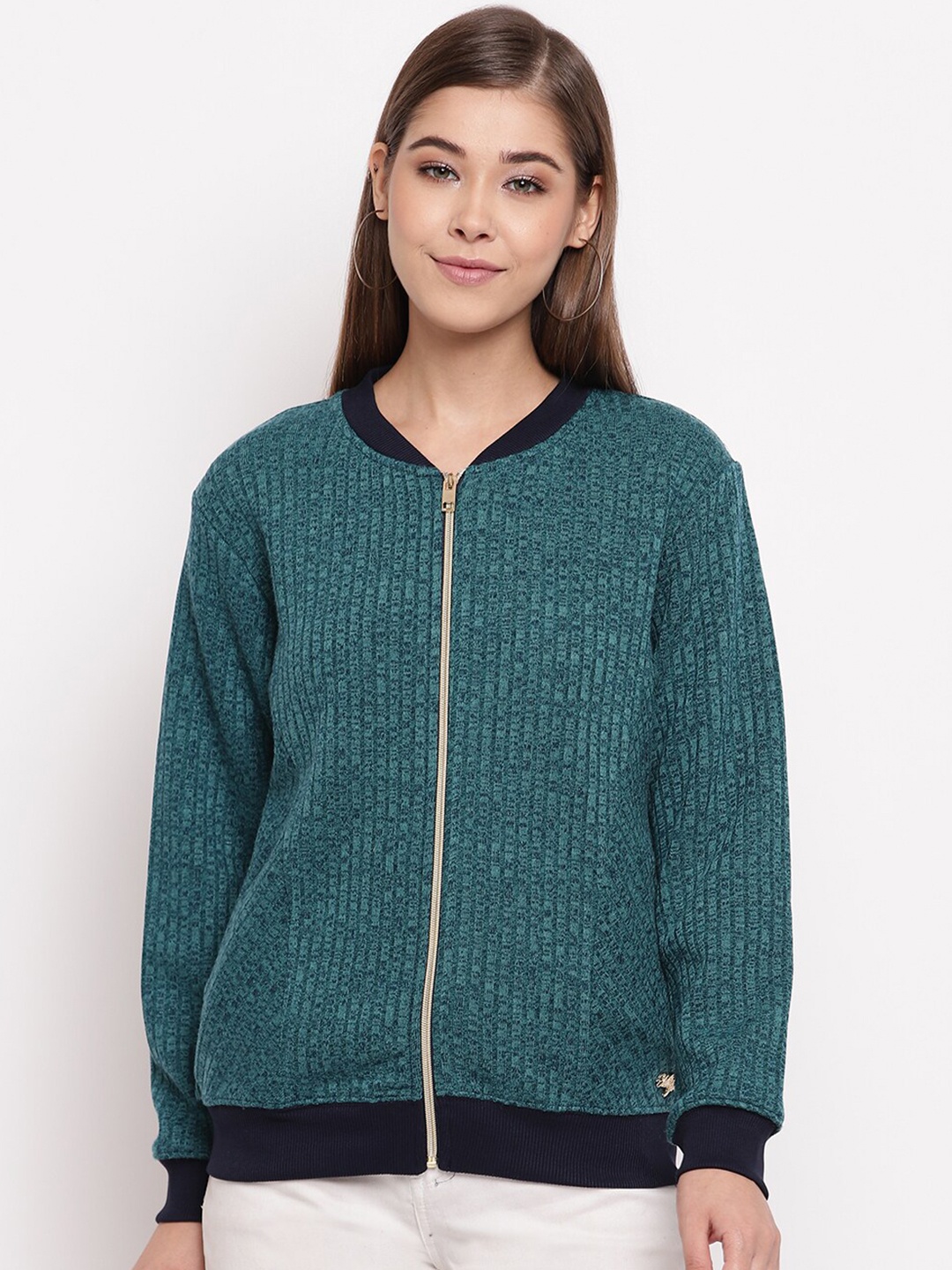 

Miss Grace Women Front-Open Cotton Sweatshirt, Green