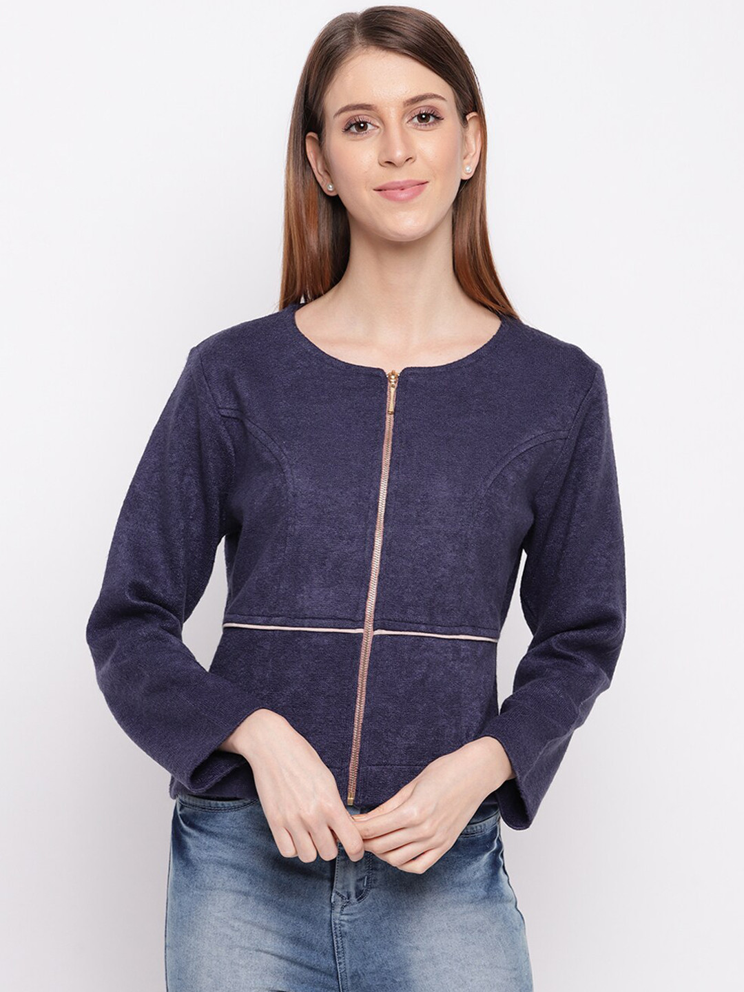 

Miss Grace Women Front-Open Cotton Sweatshirt, Navy blue