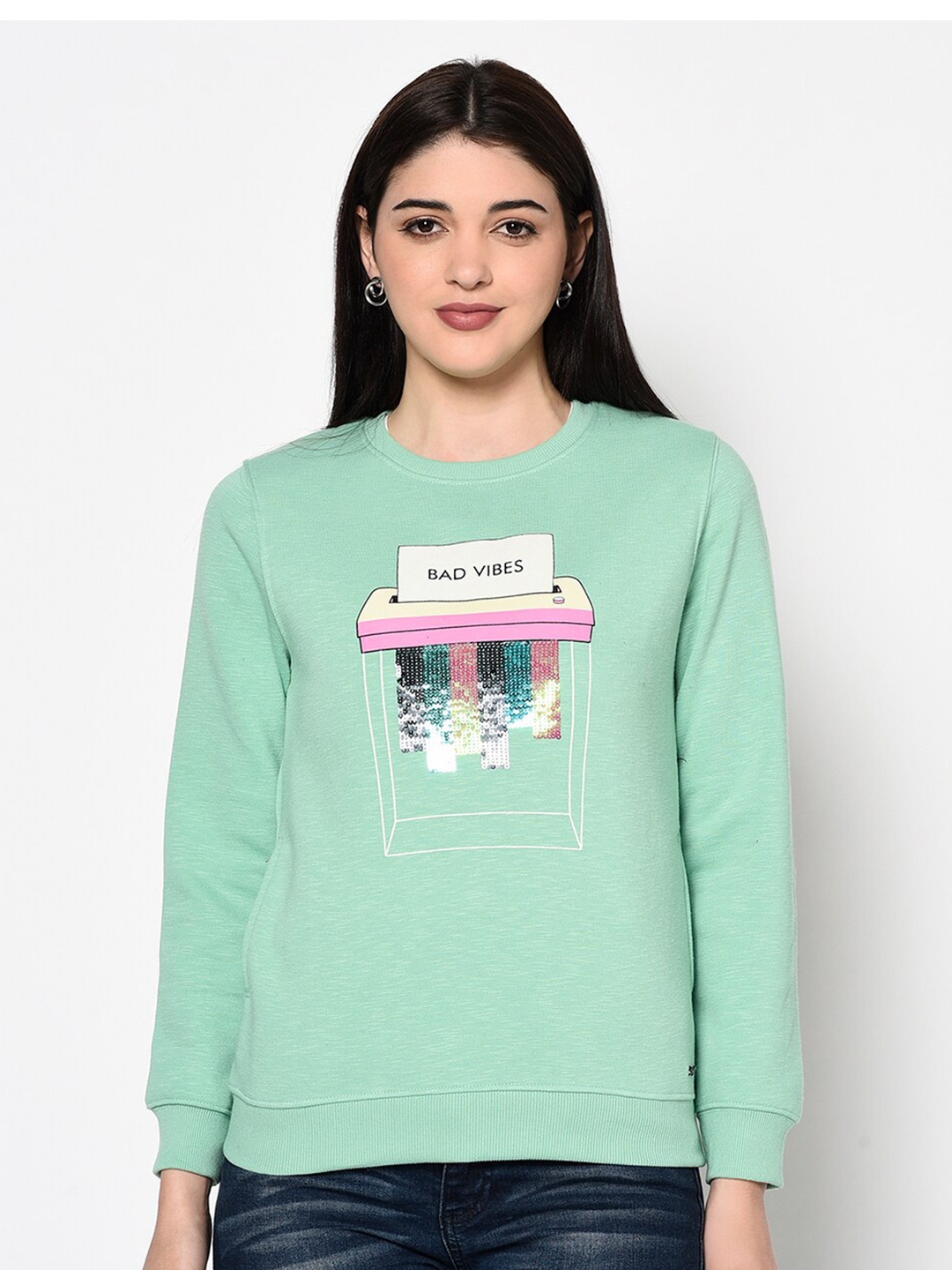 

Miss Grace Women Printed Cotton Sweatshirt, Green