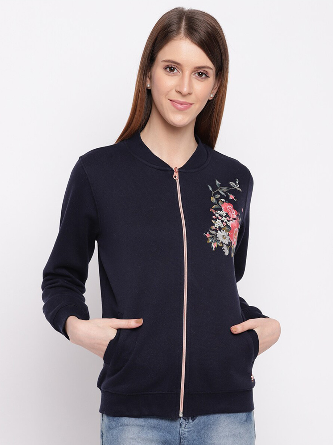 

Miss Grace Women Printed Cotton Sweatshirt, Navy blue