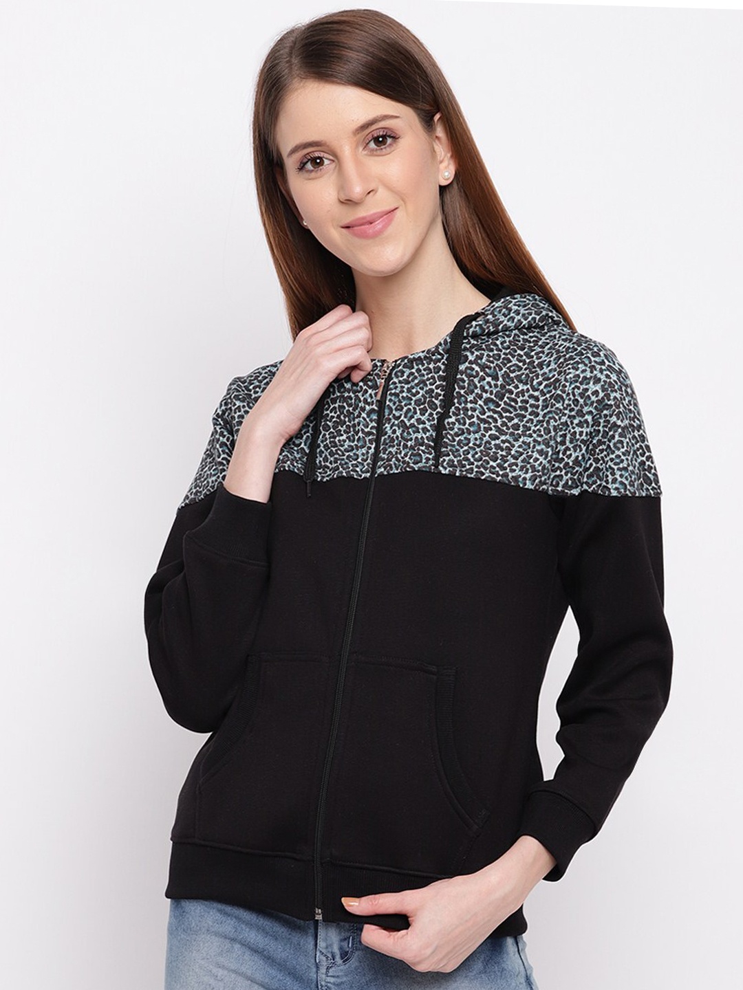 

Miss Grace Women Printed Hooded Sweatshirt, Black