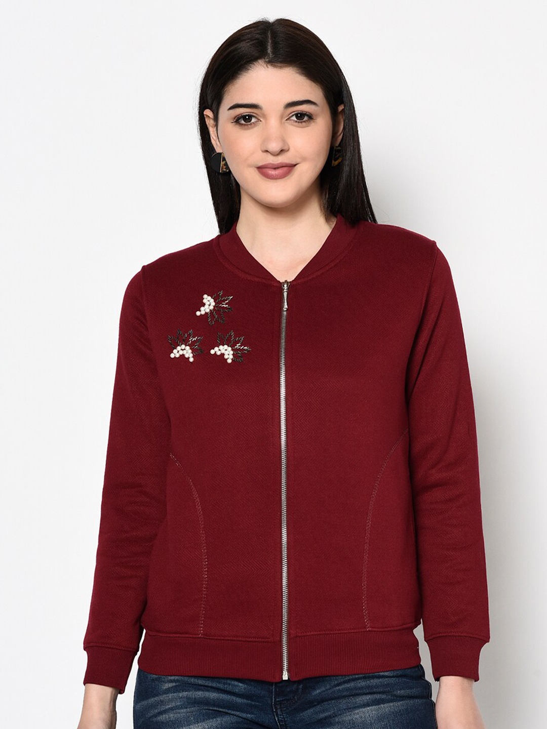 

Miss Grace Women Embellished Sweatshirt, Maroon