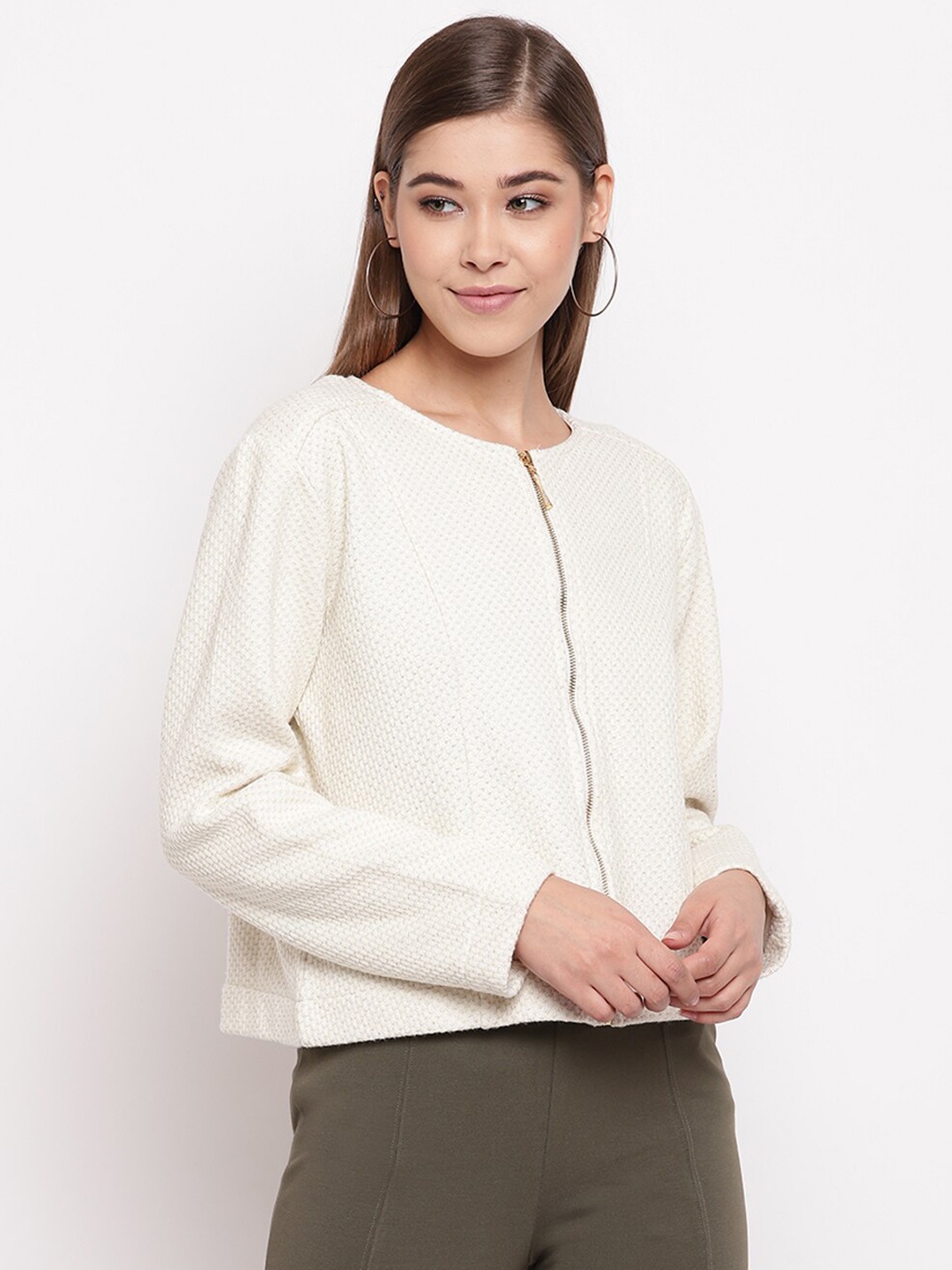 

Miss Grace Women Front-Open Cotton Sweatshirt, Off white