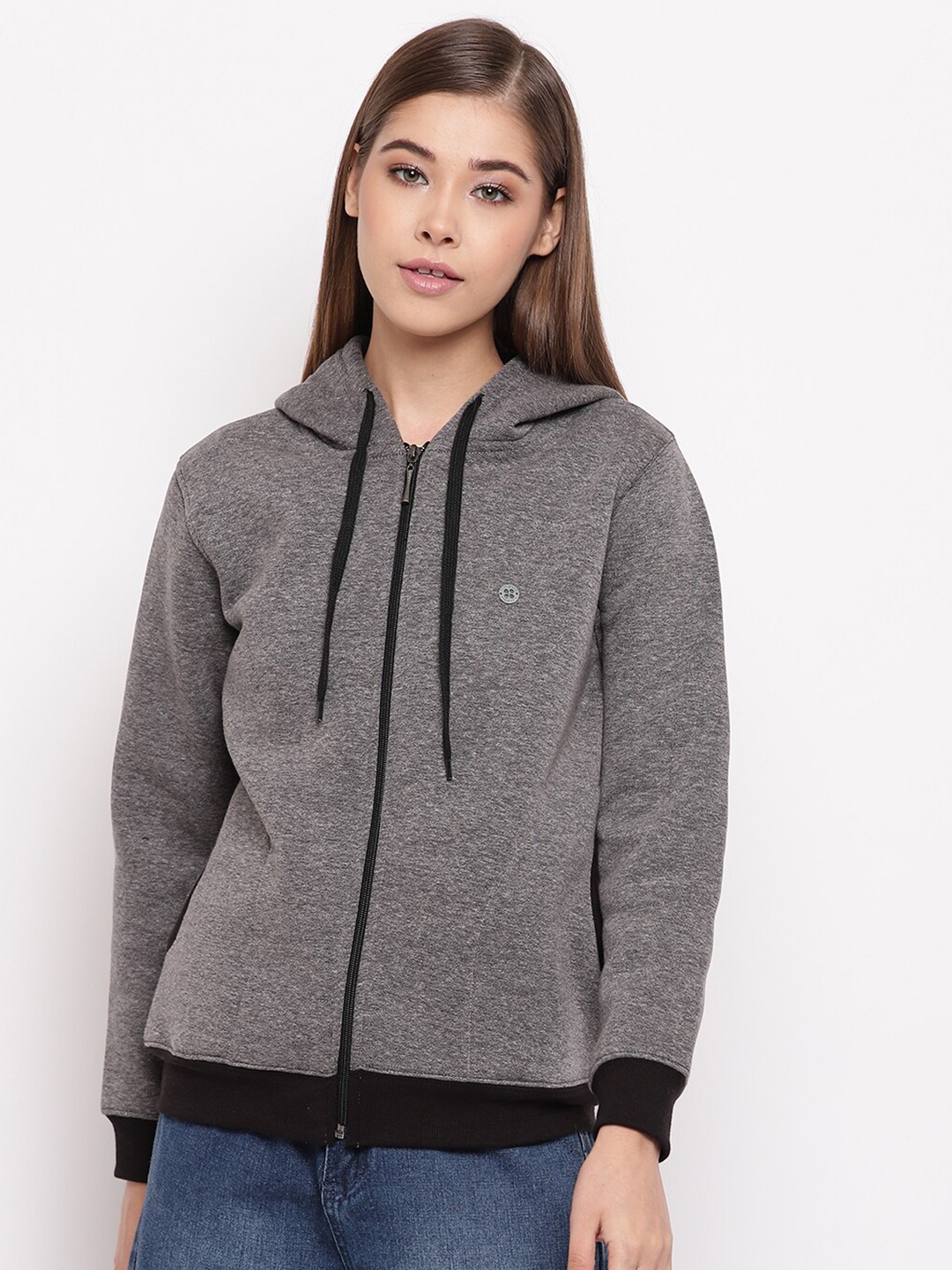 

Miss Grace Women Front-Open Cotton Hooded Sweatshirt, Black