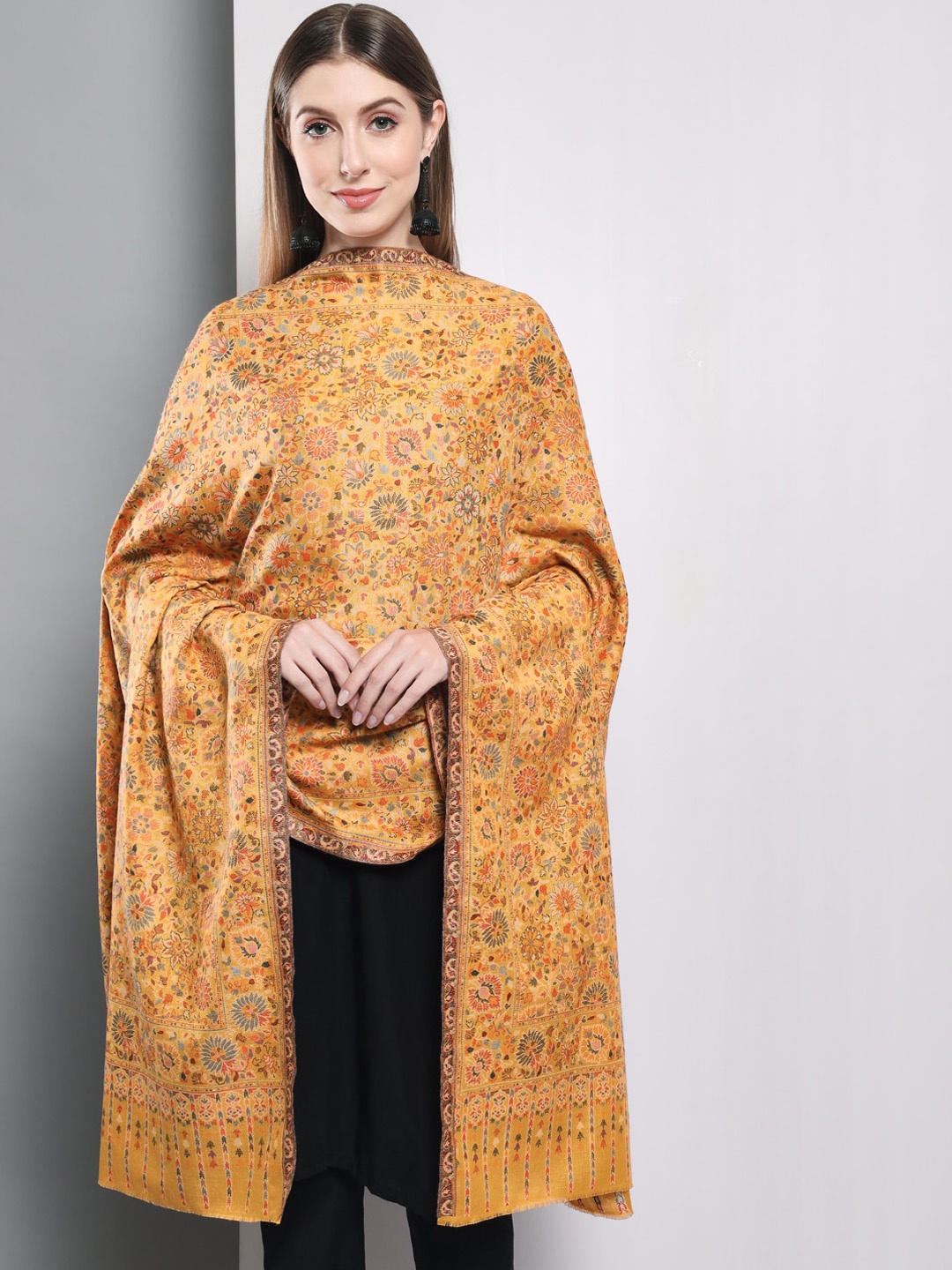 

Zamour Women Woven Design Woolen Shawl, Mustard