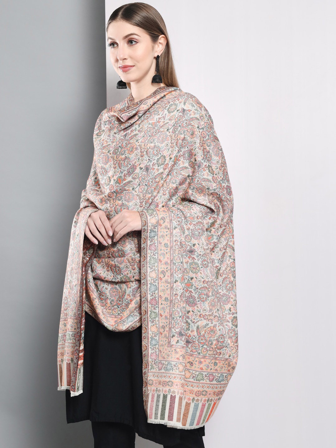 

Zamour Women Off White Woven-Design Woolen Shawl