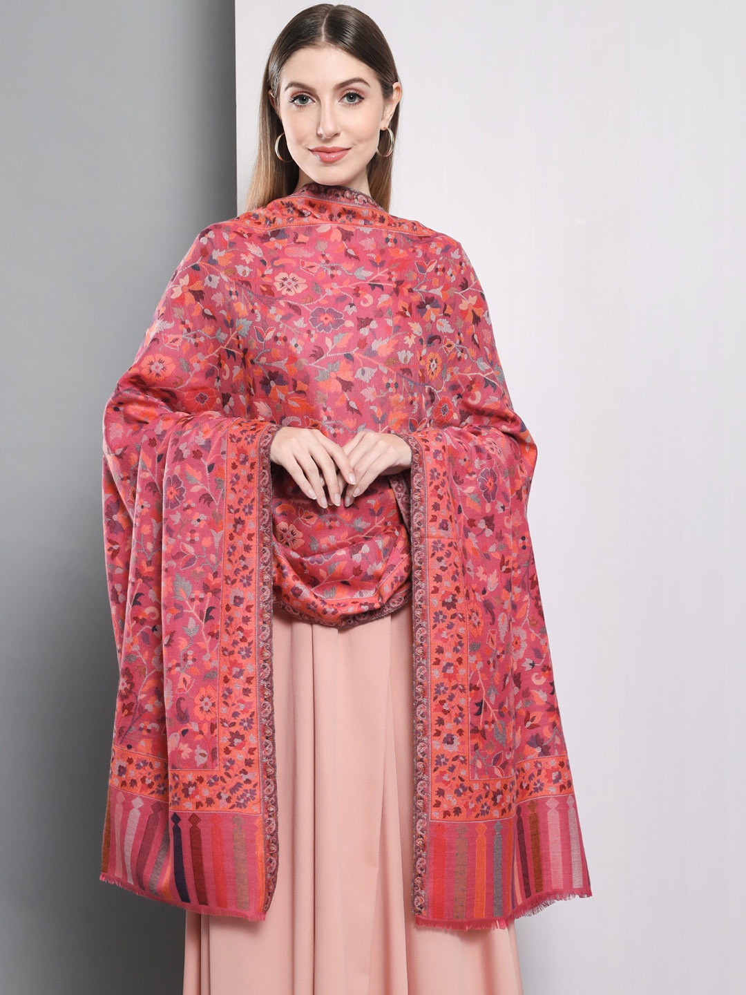 

Zamour Women Magenta Woven- Design Woolen Shawl
