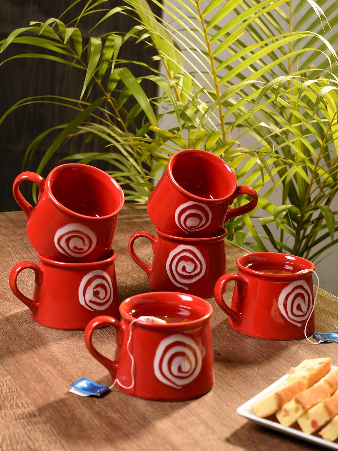 

Unravel India Red & White Set of 6 Printed Ceramic Matte Coffee Mugs 150 ml Each