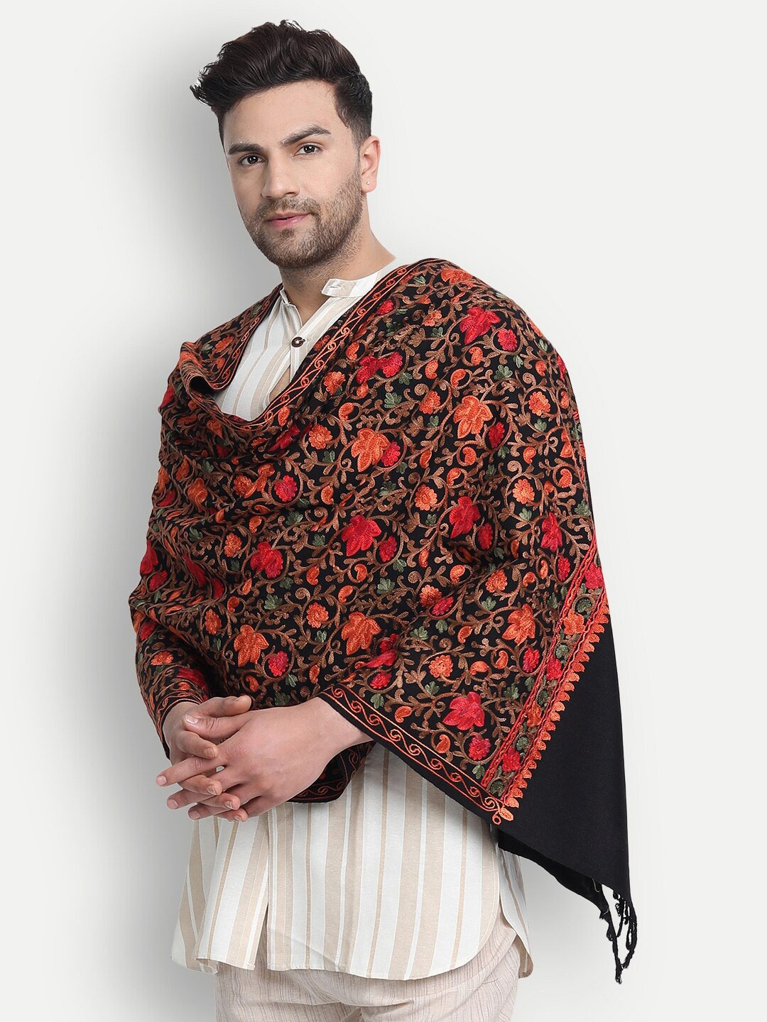 

Zamour Men Embroidered Stole, Black