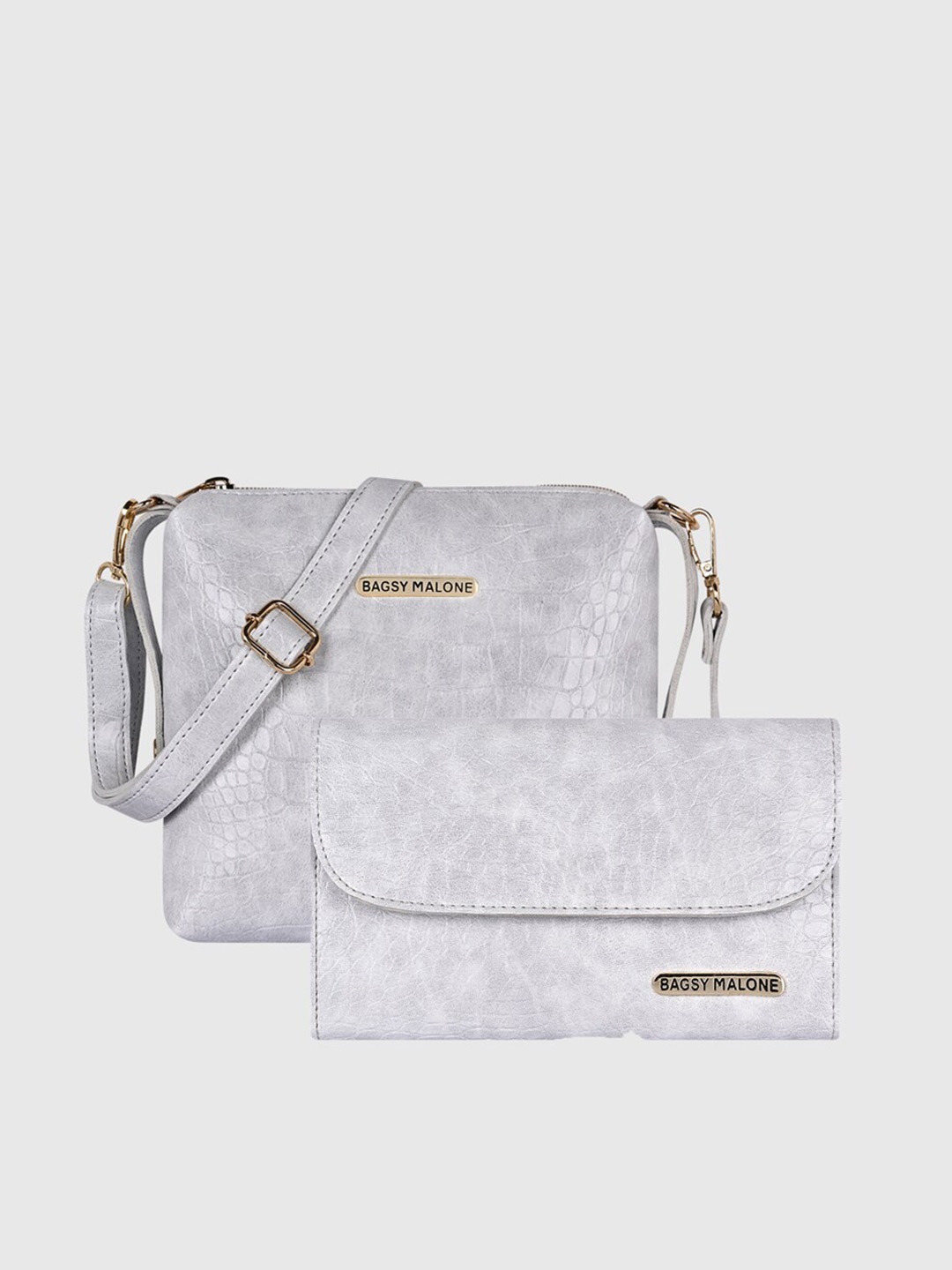 

Bagsy Malone Set of 2 Textured PU Structured Sling Bag, Grey