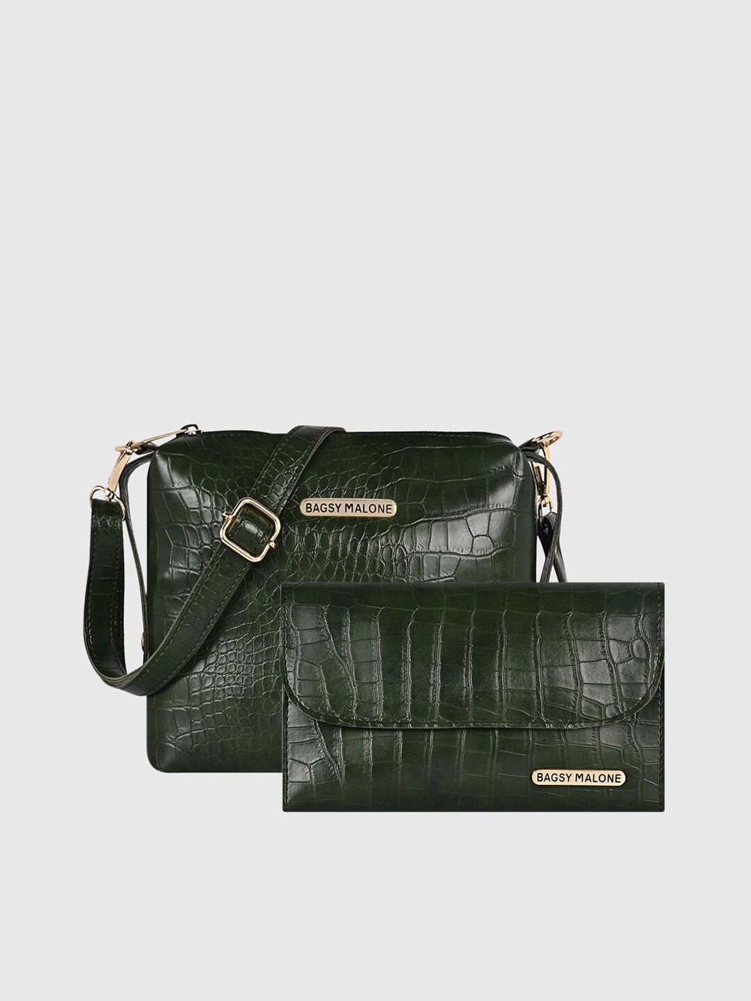 

Bagsy Malone Set of 2 Textured PU Structured Sling Bag, Olive