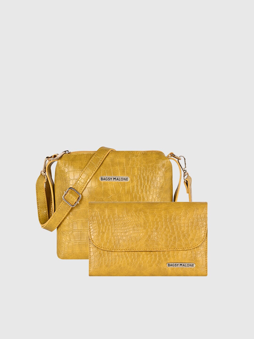 

Bagsy Malone Set of 2 Textured PU Structured Sling Bag, Mustard