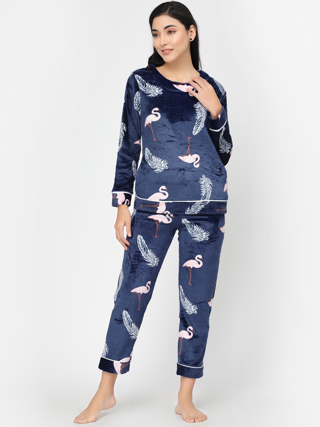 

KLOTTHE Conversational Printed Woolen Night suit, Blue