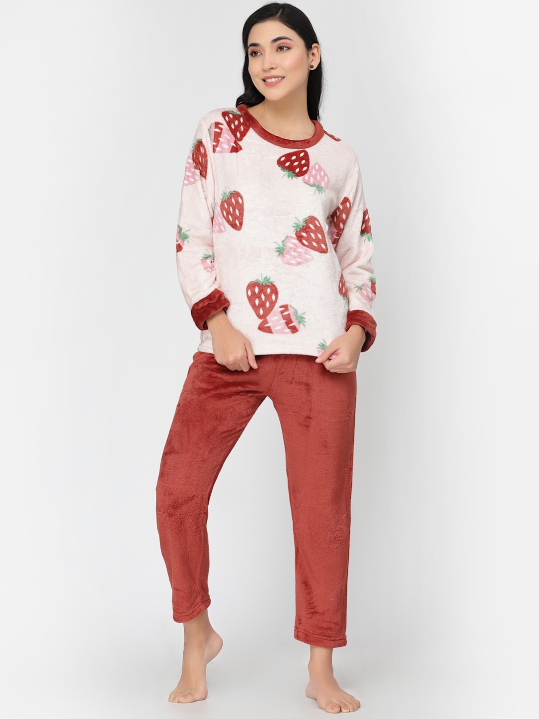 

KLOTTHE Women Conversational Printed Woollen Night Suit, Maroon