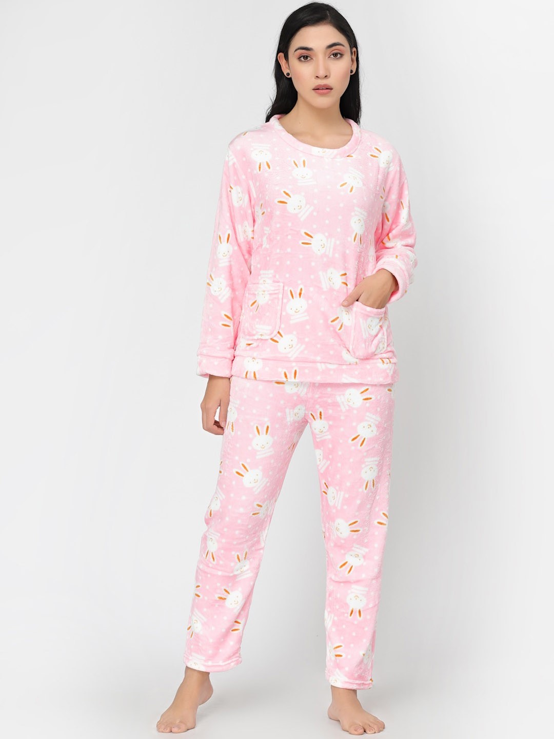 

KLOTTHE Cartoon Characters Printed Woolen Night suit, Pink
