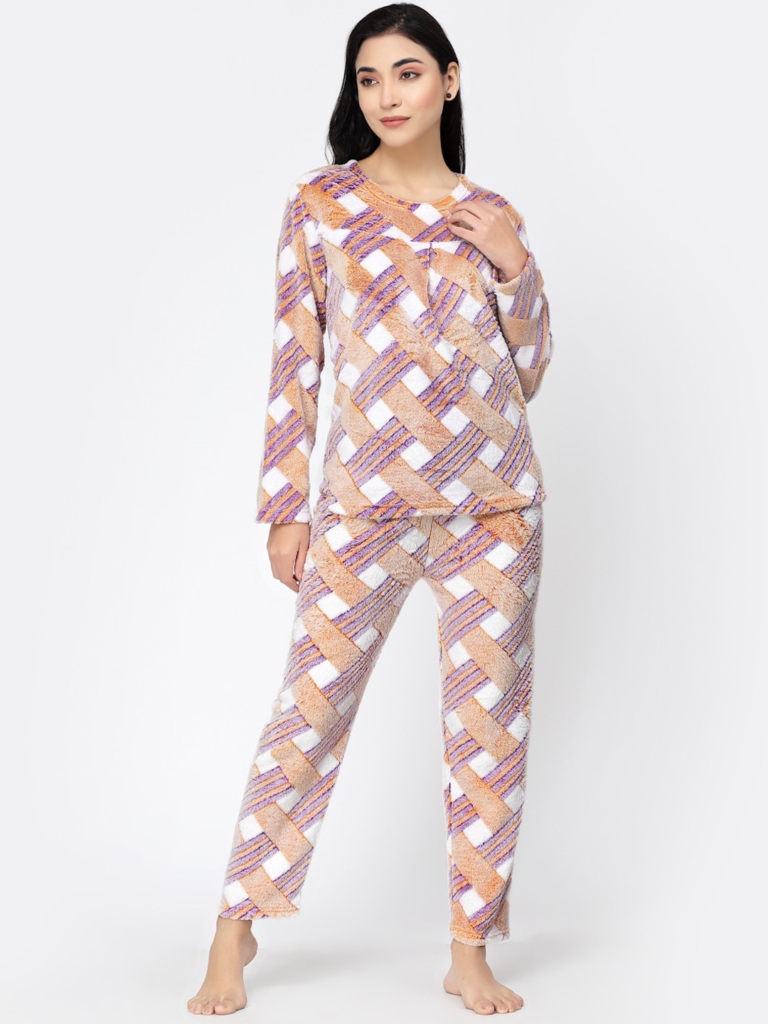 

KLOTTHE Women Geometric Printed Woolen Night suit, Purple