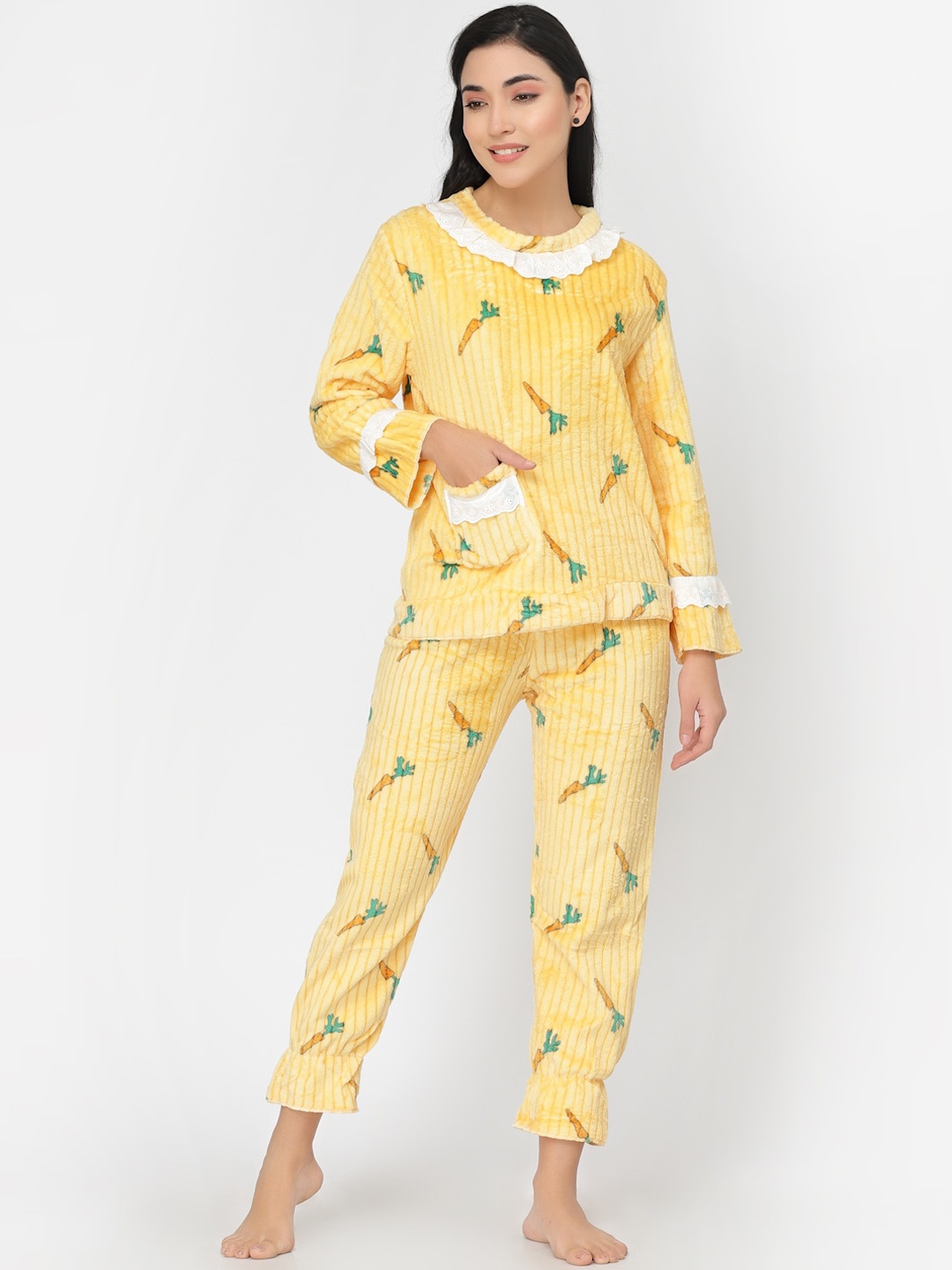 

KLOTTHE Conversational Printed Woolen Night suit, Yellow