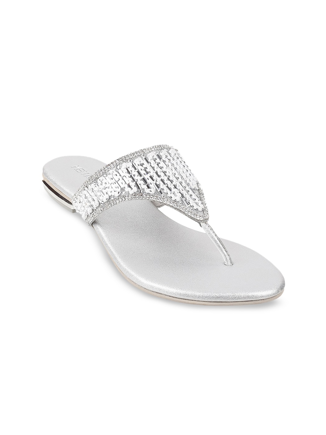 

Metro Women Embellished Ethnic T-Strap Flats, Silver