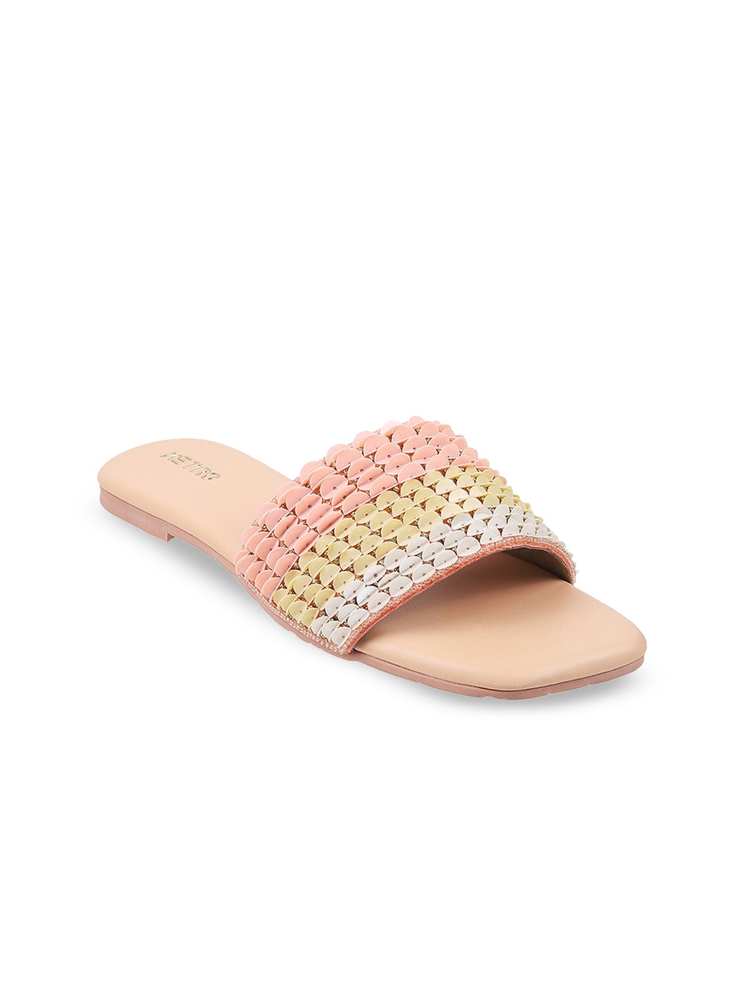 

Metro Women Embellished Open Toe Flats, Peach