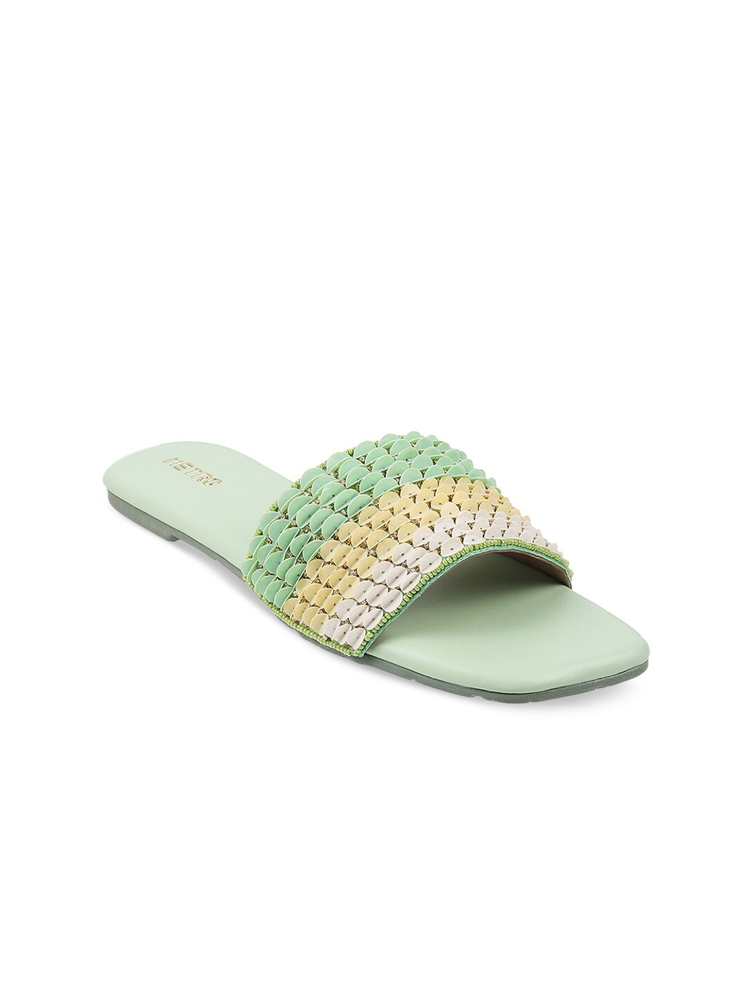 

Metro Women Embellished Open Toe Flats, Green