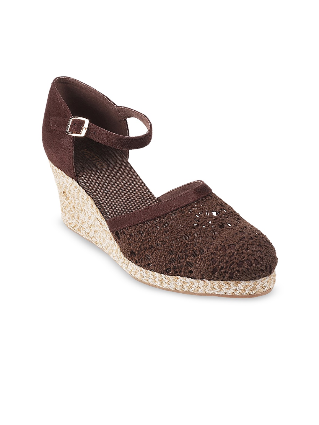 Metro Wedge Pumps with Laser Cuts, Brown