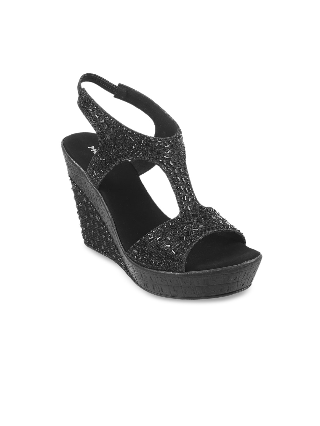 Mochi Embellished Wedge Heels, Black