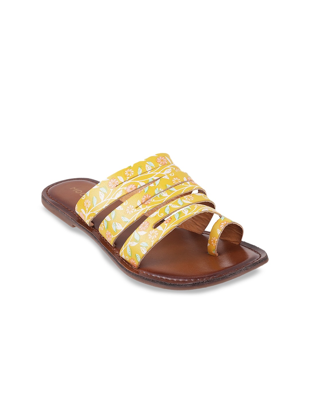 Mochi Women Printed One Toe Flats, Yellow