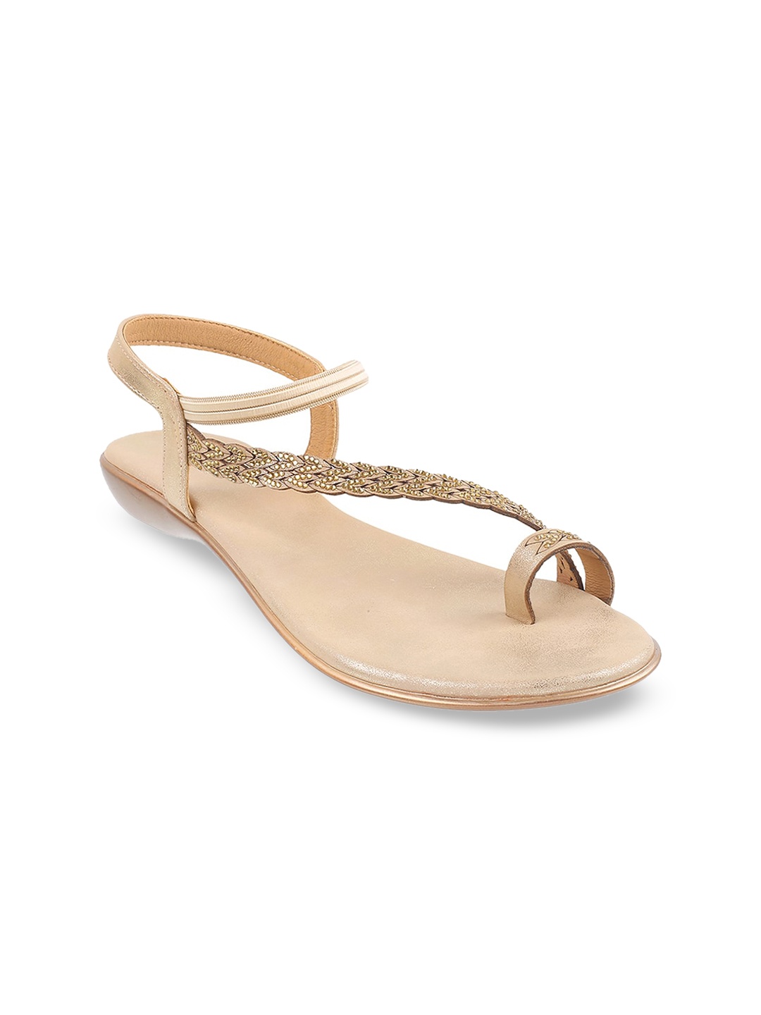 Mochi Women Embellished One Toe Flats, Gold