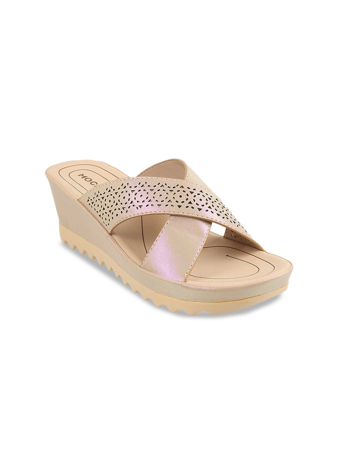 

Mochi Wedge Heels with Laser Cuts, Beige