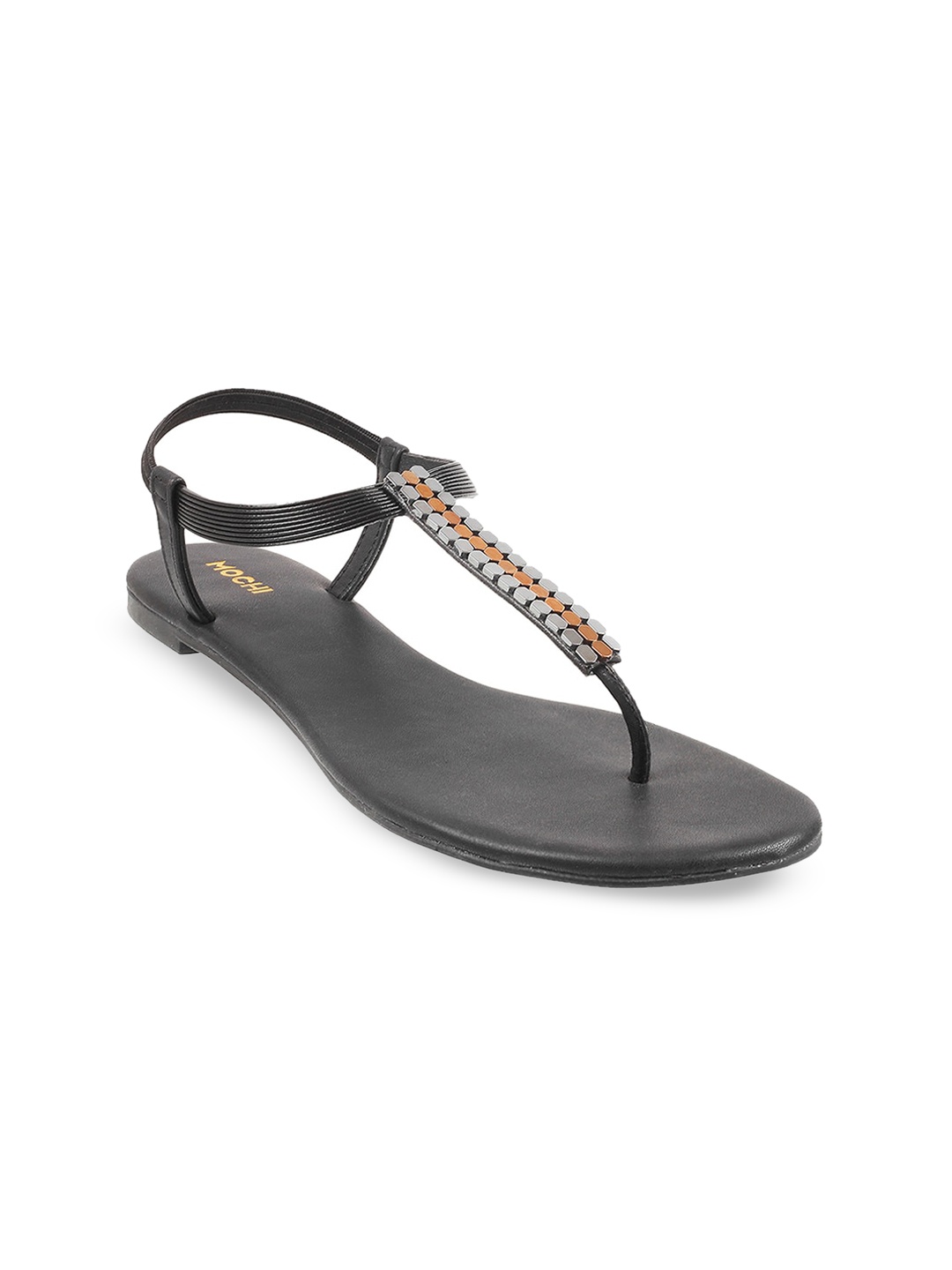 Mochi Women Embellished T-Strap Flats, Black