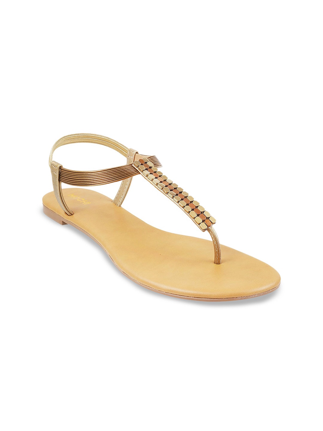 

Mochi Women Embellished T-Strap Flats, Gold