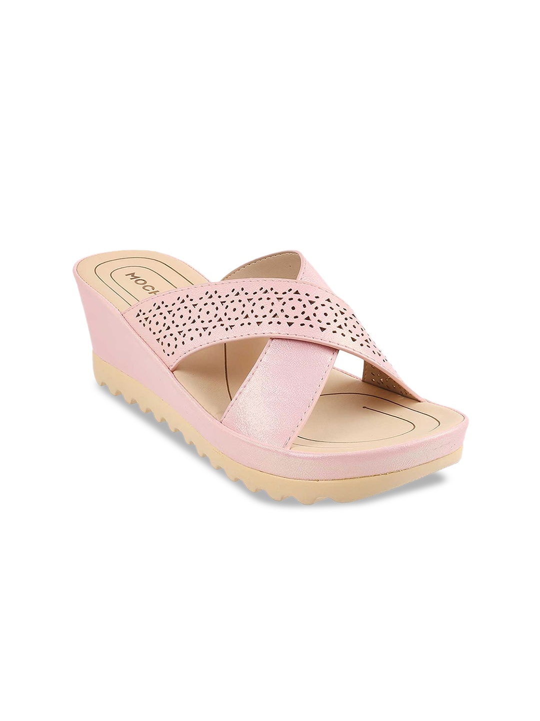 

Mochi Wedge Heels with Laser Cuts, Peach