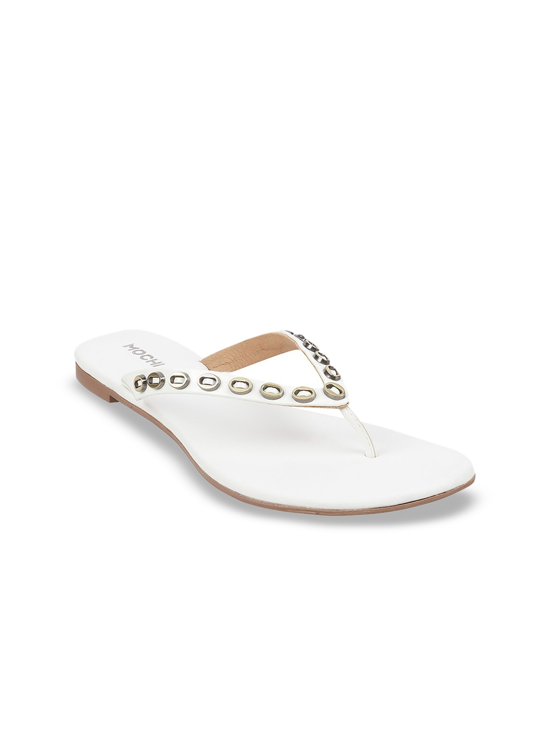 

Mochi Women Embellished T-Strap Flats, White