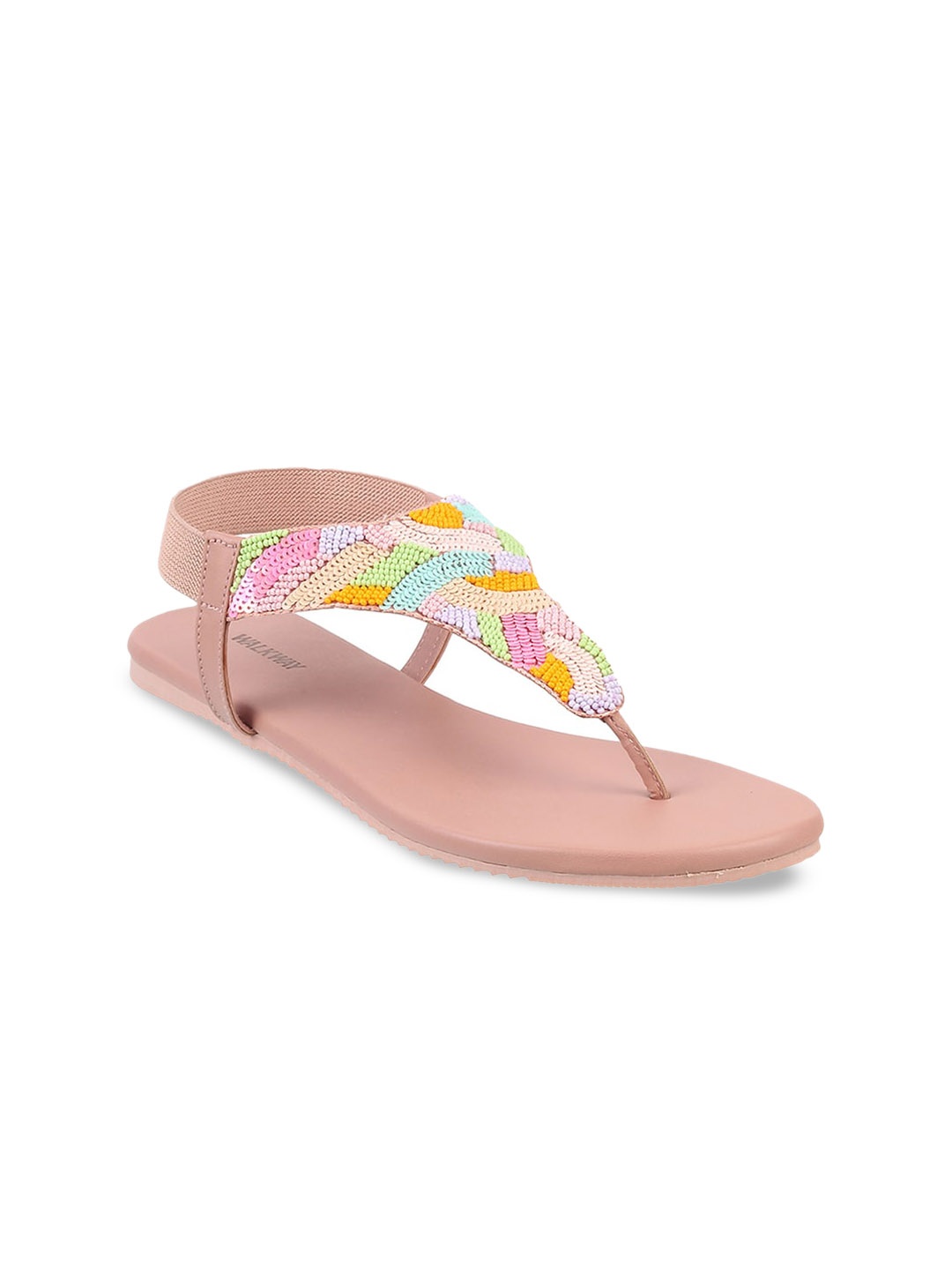 

WALKWAY by Metro Women Embellished T-Strap Flats, Peach