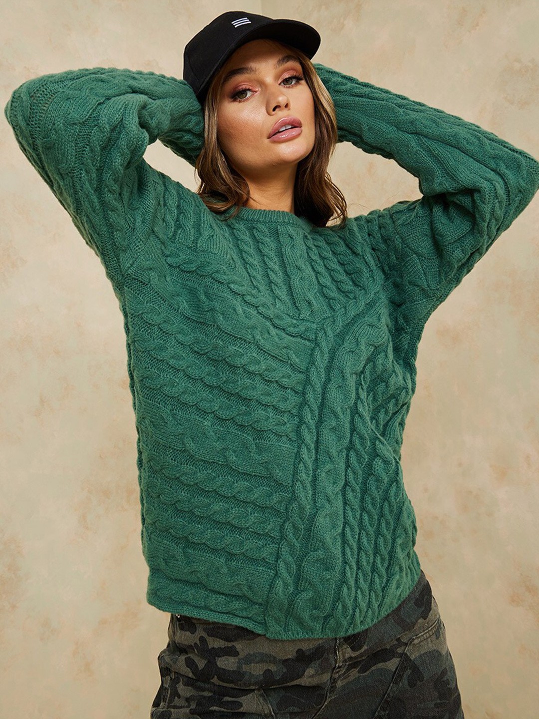 

Styli Women Open Knit Pullover, Green
