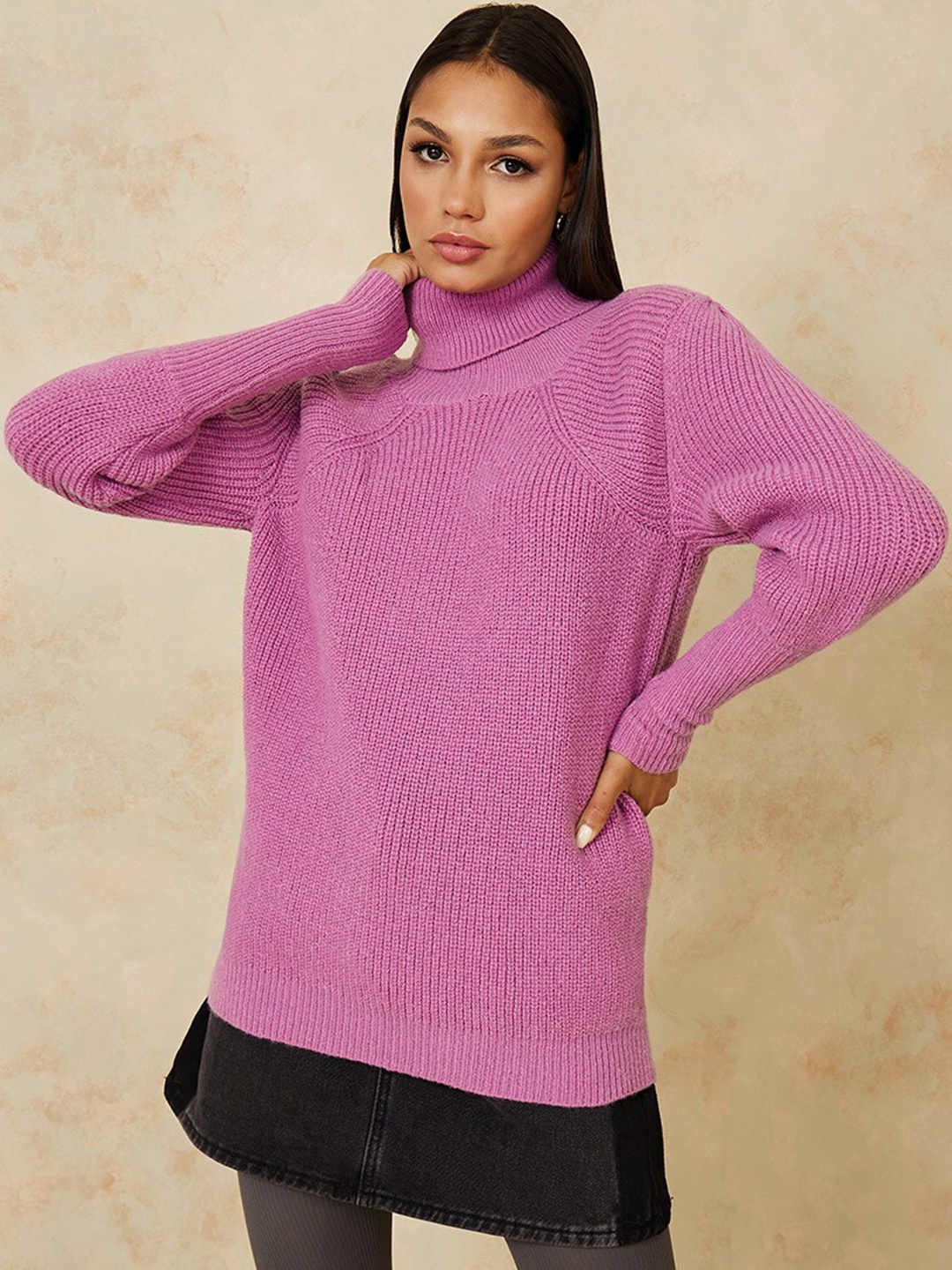 

Styli Women Turtle Neck Ribbed Pullover, Lavender