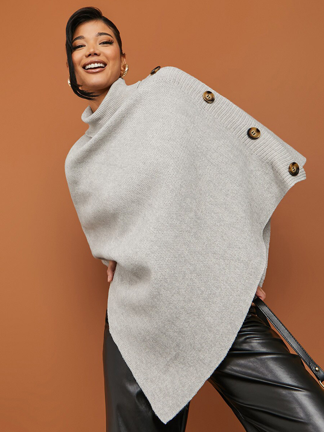 

Styli Women Longline Poncho, Grey