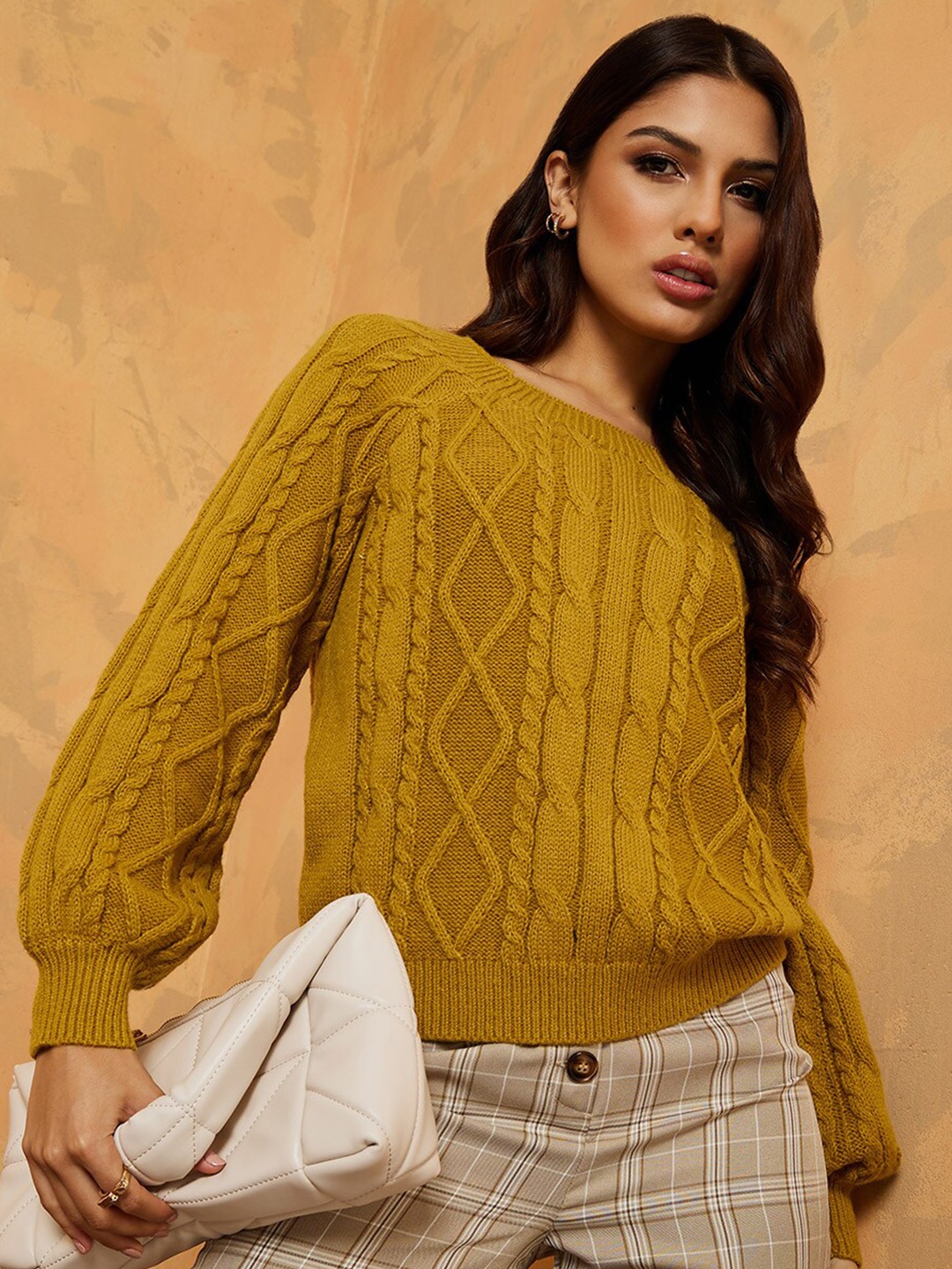 

Styli Women Cable Knit Pullover, Mustard