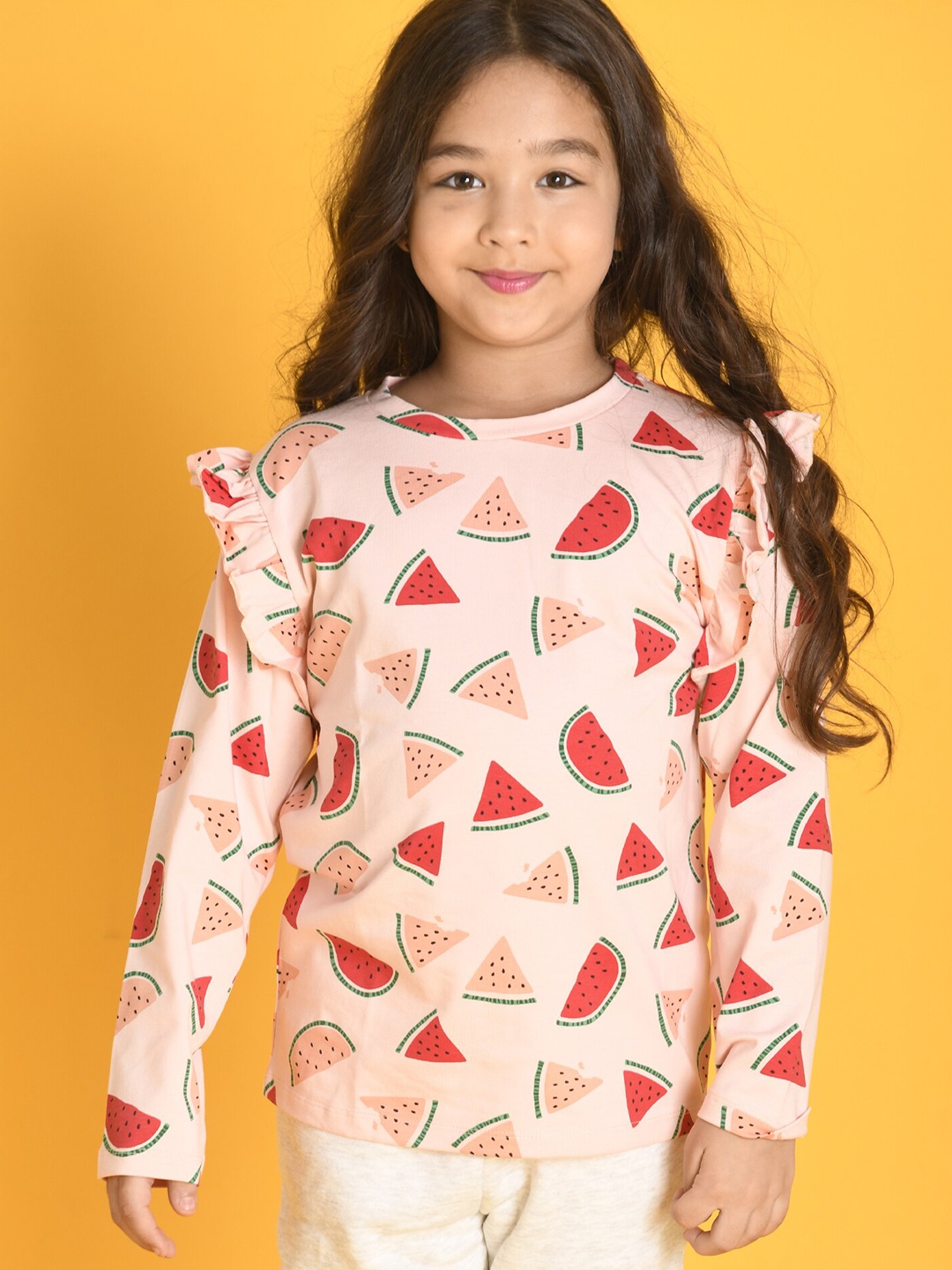 

Anthrilo Girls Printed T-shirt with Trousers, Pink