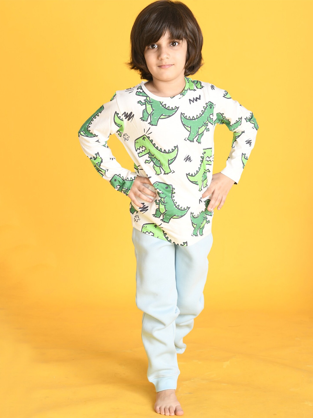 

Anthrilo Boys Printed T-shirt with Trousers, Off white
