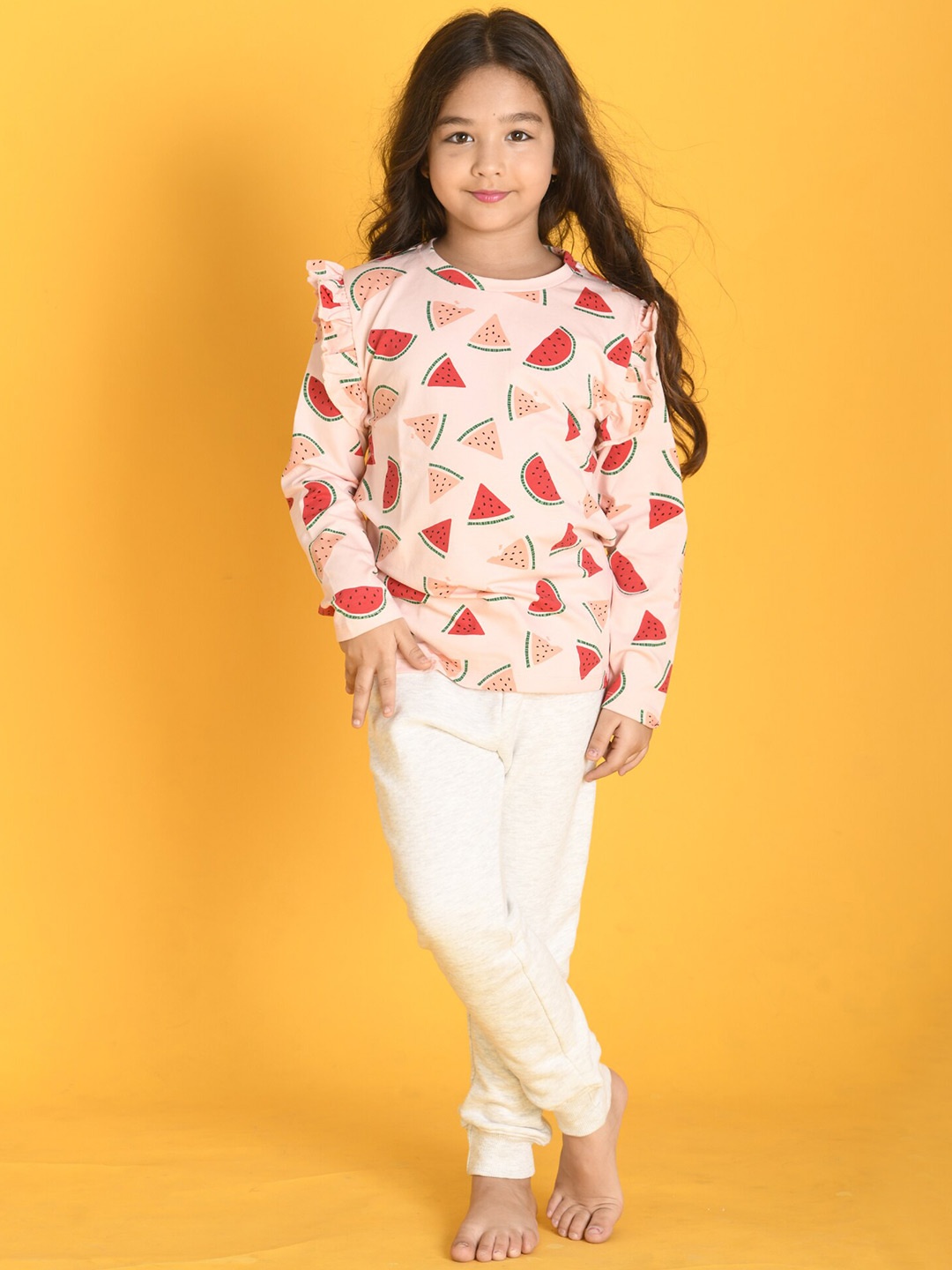 

Anthrilo Girls Printed Top with Trousers, Pink