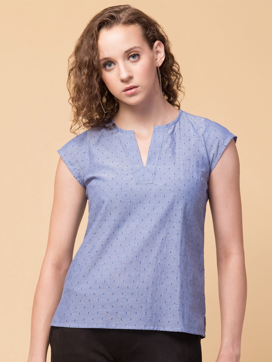 

Hive91 Women Self-Design Chambray Top, Blue